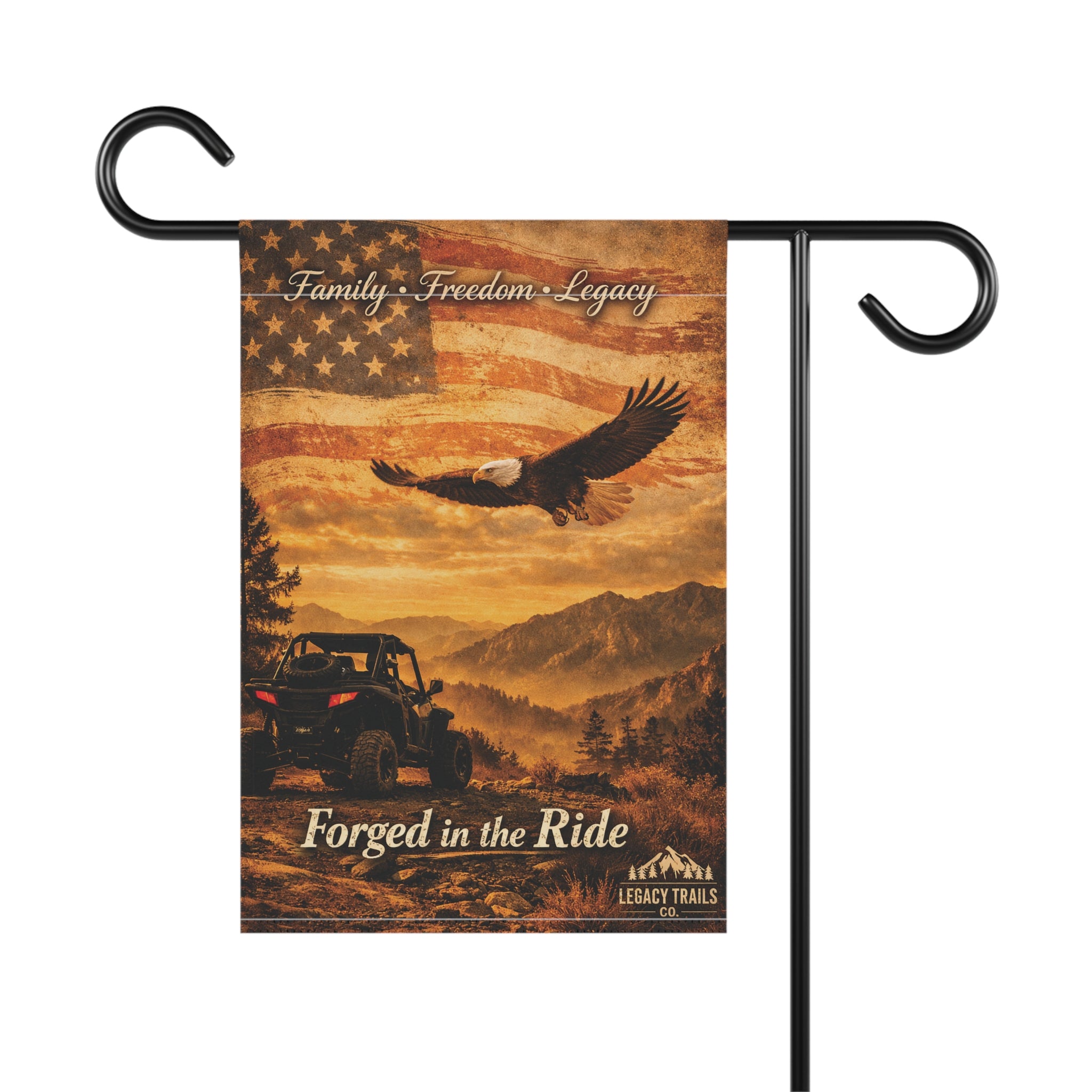 Patriotic Eagle Garden Flag – "Forged in the Ride" Outdoor House Banner