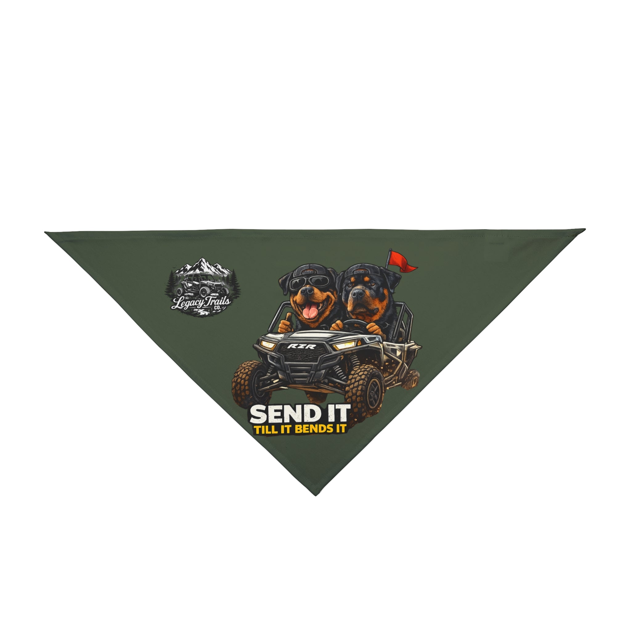 Pet Bandana — "Send It Till It Bends It" Rottweiler Off-Road Adventure Bandana