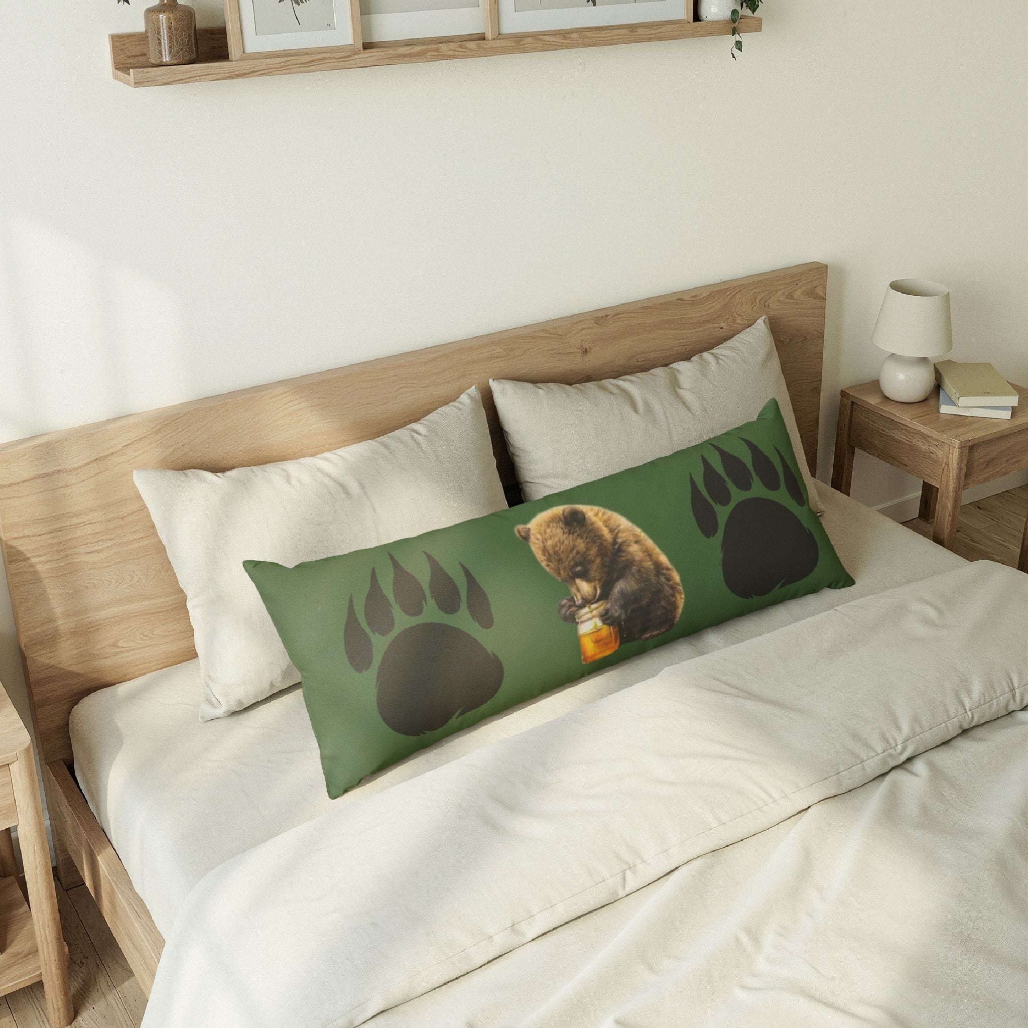 Bear Paw Body Pillow — 'Legacy Trails Co.' Honey Bear Decorative Body Pillow for Cabin, Camping & Nature Lovers