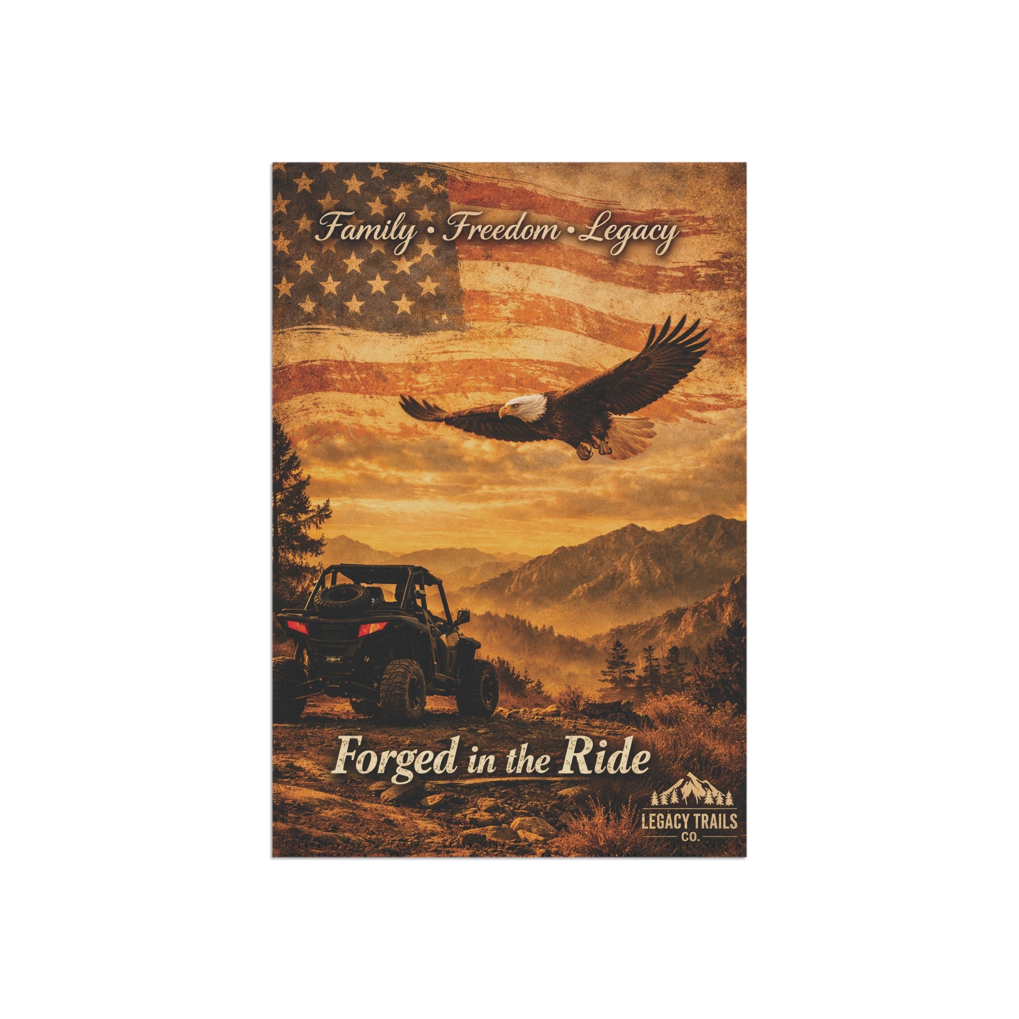 Patriotic Eagle Garden Flag – "Forged in the Ride" Outdoor House Banner