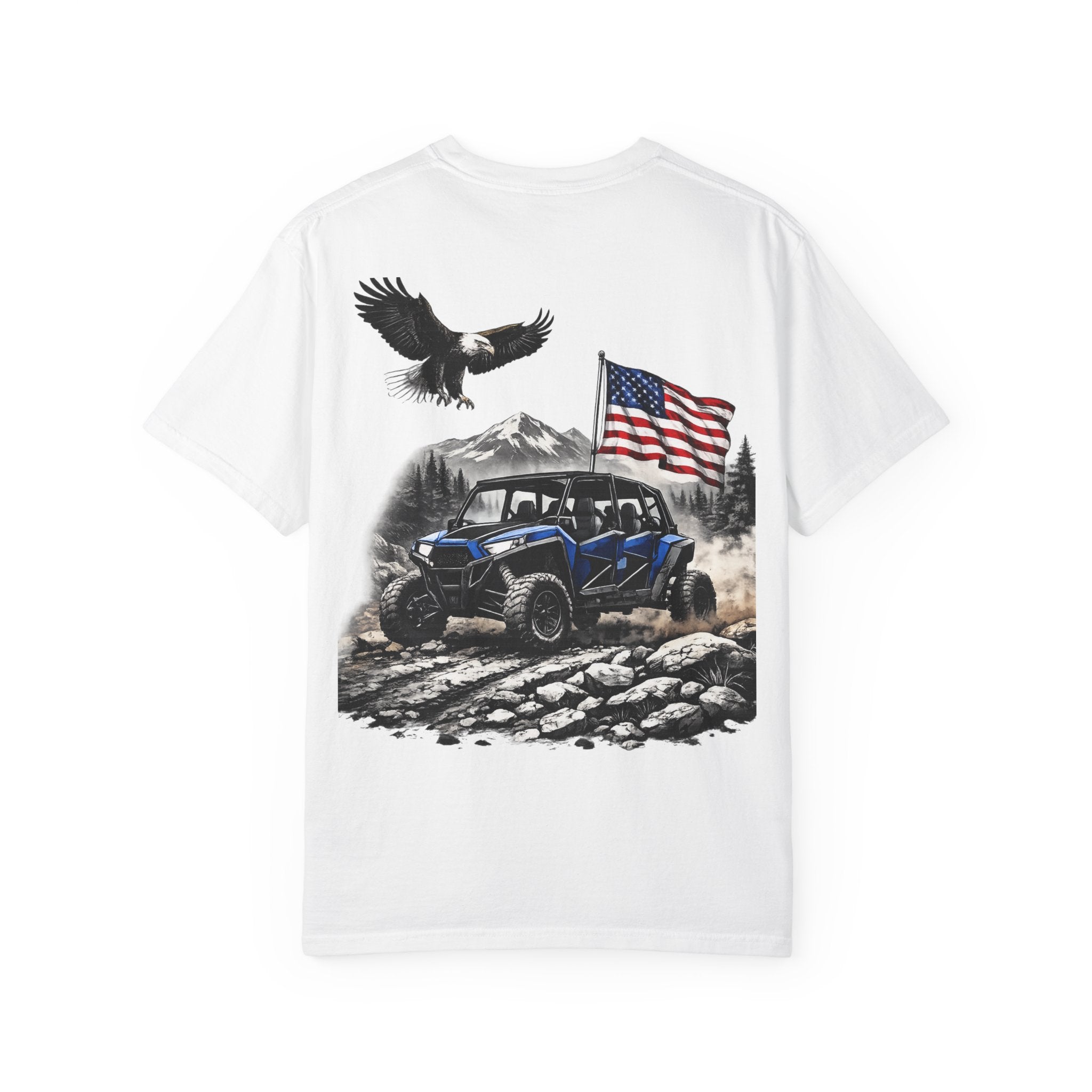 Off-Road UTV T-Shirt — Blue Ranger with American Flag & Eagle